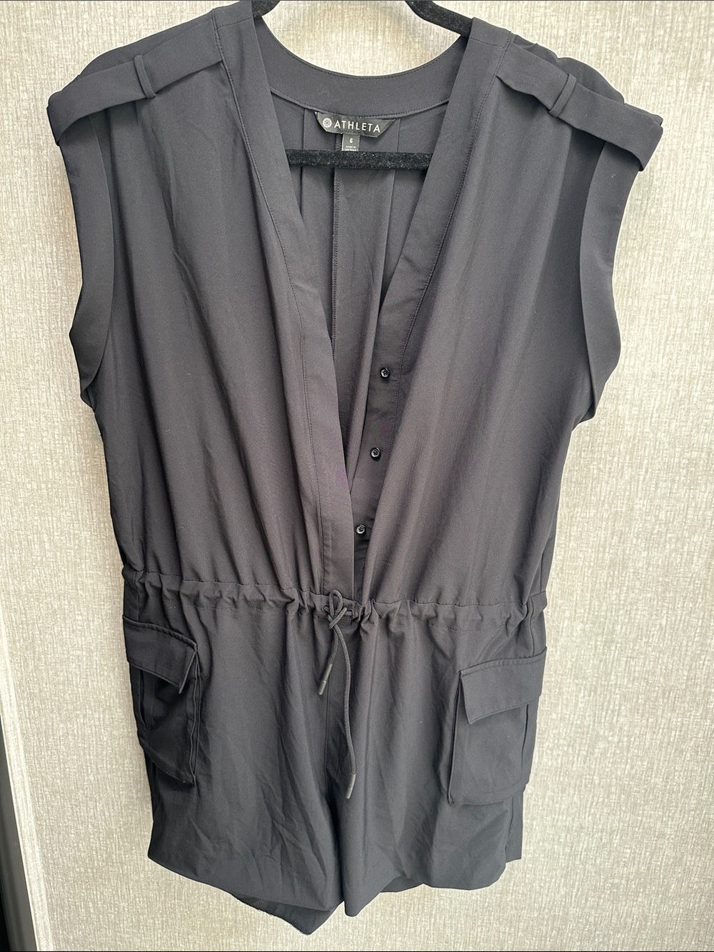 Athleta Black Sleeveless Drawstring Utility Romper